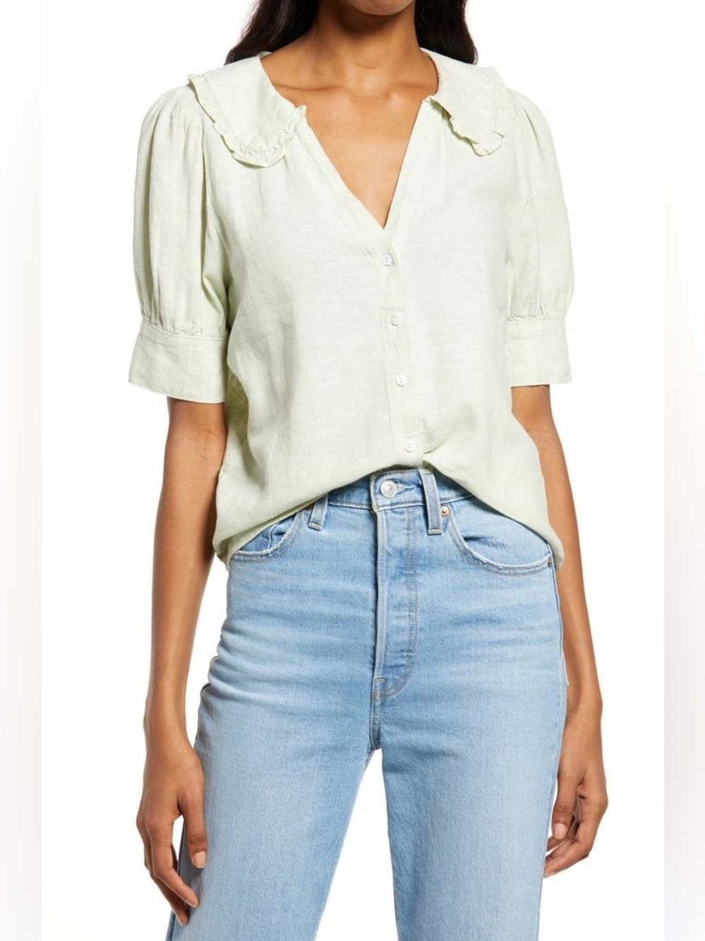 MADEWELL Linen Blend Peter Pan Collar - Sunfaded Mint